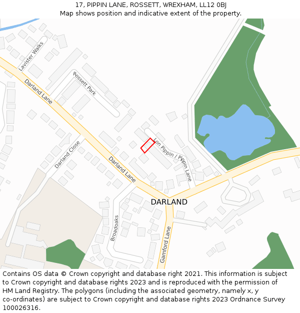 17, PIPPIN LANE, ROSSETT, WREXHAM, LL12 0BJ: Location map and indicative extent of plot