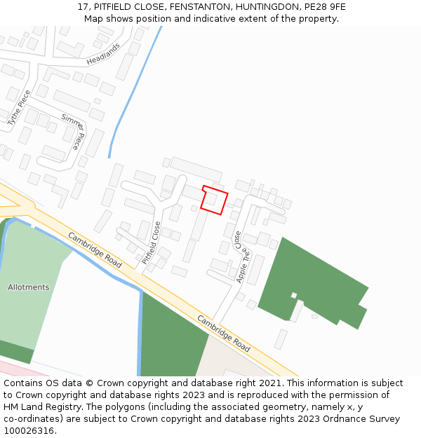 17, PITFIELD CLOSE, FENSTANTON, HUNTINGDON, PE28 9FE: Location map and indicative extent of plot