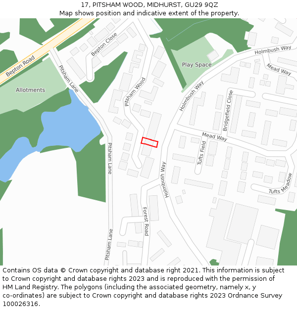 17, PITSHAM WOOD, MIDHURST, GU29 9QZ: Location map and indicative extent of plot