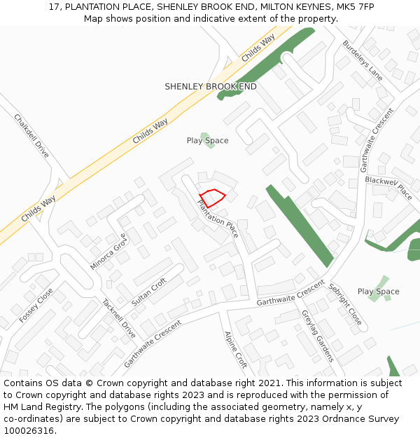 17, PLANTATION PLACE, SHENLEY BROOK END, MILTON KEYNES, MK5 7FP: Location map and indicative extent of plot