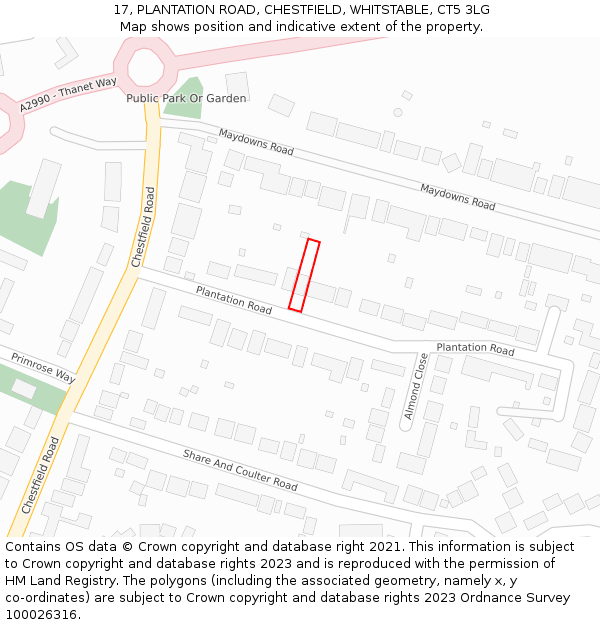 17, PLANTATION ROAD, CHESTFIELD, WHITSTABLE, CT5 3LG: Location map and indicative extent of plot