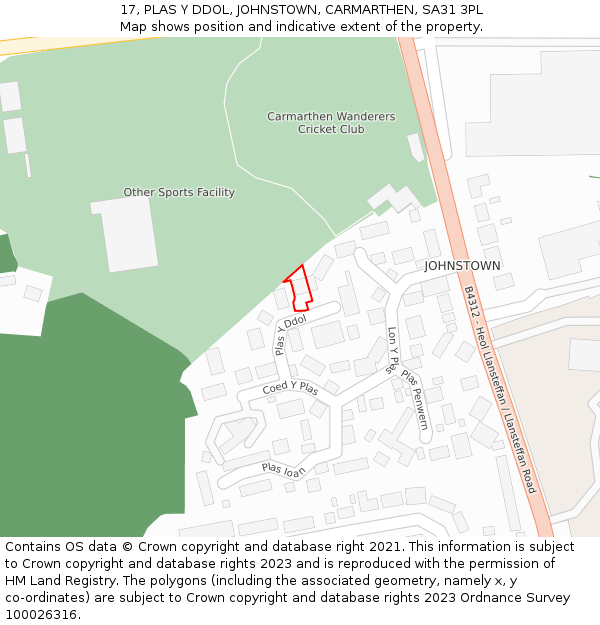 17, PLAS Y DDOL, JOHNSTOWN, CARMARTHEN, SA31 3PL: Location map and indicative extent of plot