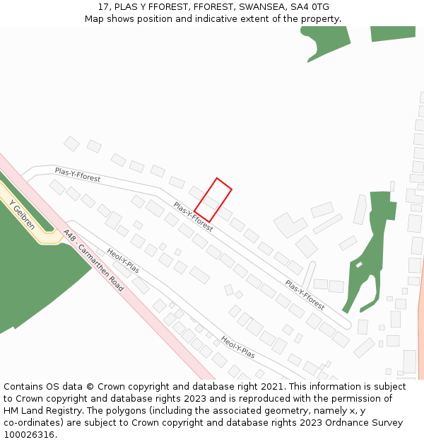 17, PLAS Y FFOREST, FFOREST, SWANSEA, SA4 0TG: Location map and indicative extent of plot