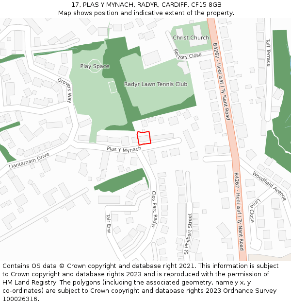 17, PLAS Y MYNACH, RADYR, CARDIFF, CF15 8GB: Location map and indicative extent of plot