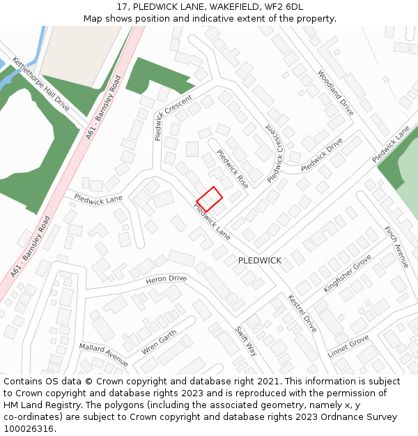 17, PLEDWICK LANE, WAKEFIELD, WF2 6DL: Location map and indicative extent of plot