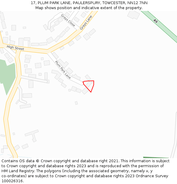 17, PLUM PARK LANE, PAULERSPURY, TOWCESTER, NN12 7NN: Location map and indicative extent of plot