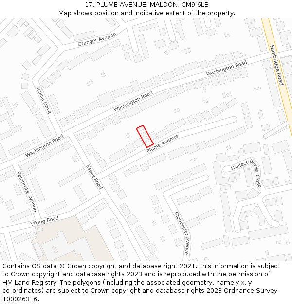 17, PLUME AVENUE, MALDON, CM9 6LB: Location map and indicative extent of plot