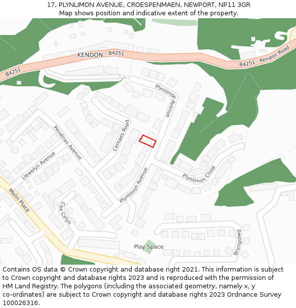 17, PLYNLIMON AVENUE, CROESPENMAEN, NEWPORT, NP11 3GR: Location map and indicative extent of plot