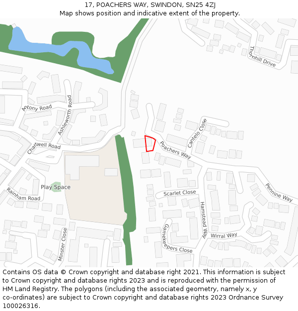 17, POACHERS WAY, SWINDON, SN25 4ZJ: Location map and indicative extent of plot