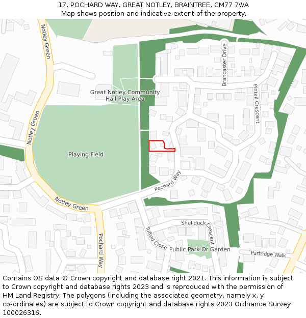 17, POCHARD WAY, GREAT NOTLEY, BRAINTREE, CM77 7WA: Location map and indicative extent of plot