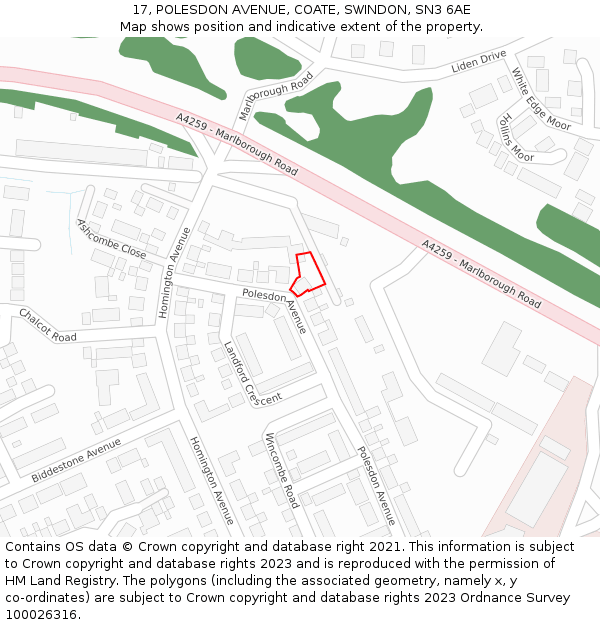 17, POLESDON AVENUE, COATE, SWINDON, SN3 6AE: Location map and indicative extent of plot