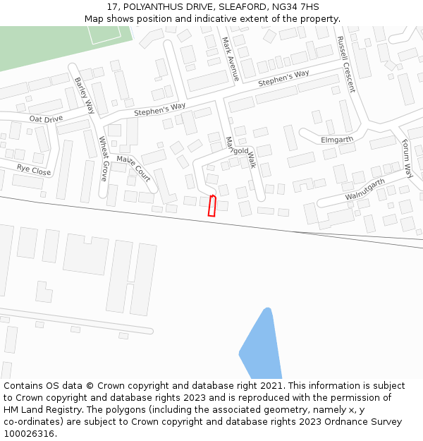 17, POLYANTHUS DRIVE, SLEAFORD, NG34 7HS: Location map and indicative extent of plot