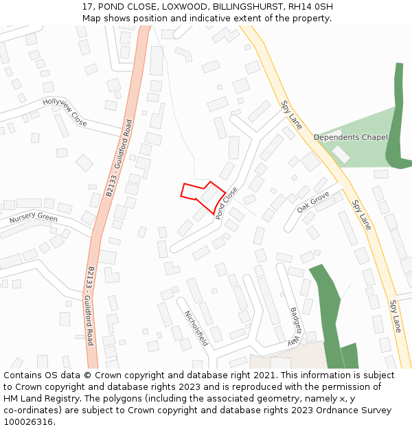 17, POND CLOSE, LOXWOOD, BILLINGSHURST, RH14 0SH: Location map and indicative extent of plot