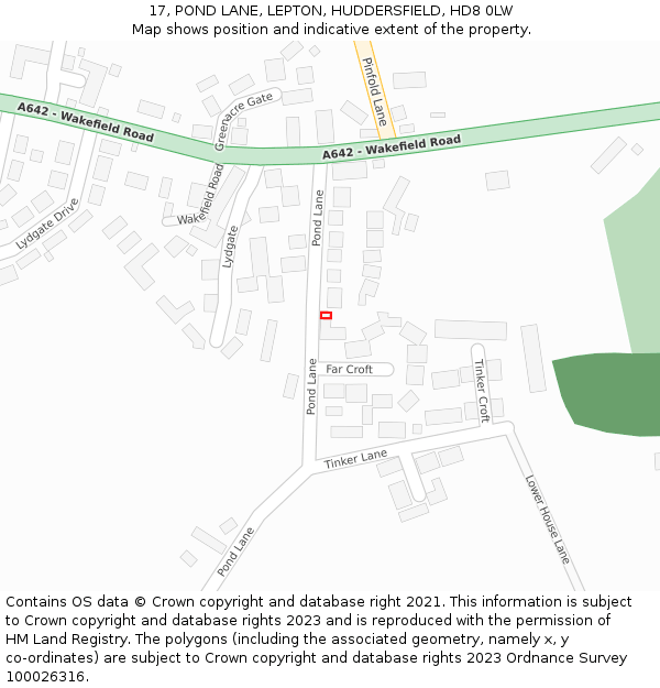 17, POND LANE, LEPTON, HUDDERSFIELD, HD8 0LW: Location map and indicative extent of plot