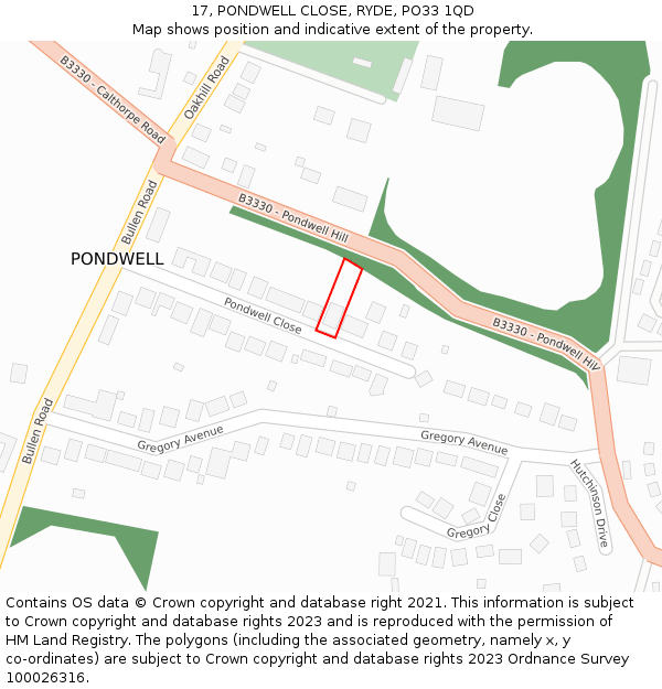 17, PONDWELL CLOSE, RYDE, PO33 1QD: Location map and indicative extent of plot