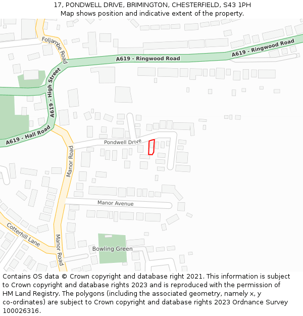 17, PONDWELL DRIVE, BRIMINGTON, CHESTERFIELD, S43 1PH: Location map and indicative extent of plot