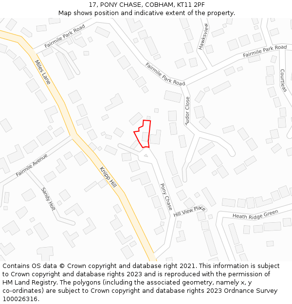 17, PONY CHASE, COBHAM, KT11 2PF: Location map and indicative extent of plot