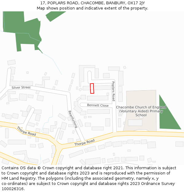 17, POPLARS ROAD, CHACOMBE, BANBURY, OX17 2JY: Location map and indicative extent of plot