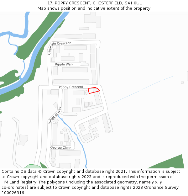 17, POPPY CRESCENT, CHESTERFIELD, S41 0UL: Location map and indicative extent of plot