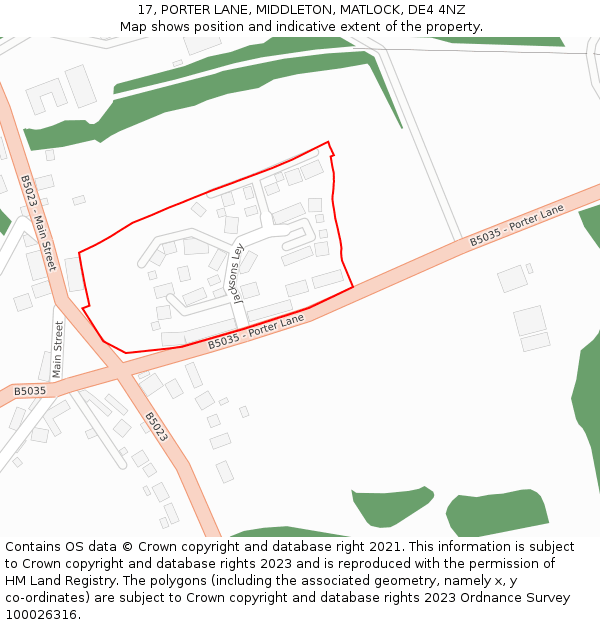 17, PORTER LANE, MIDDLETON, MATLOCK, DE4 4NZ: Location map and indicative extent of plot