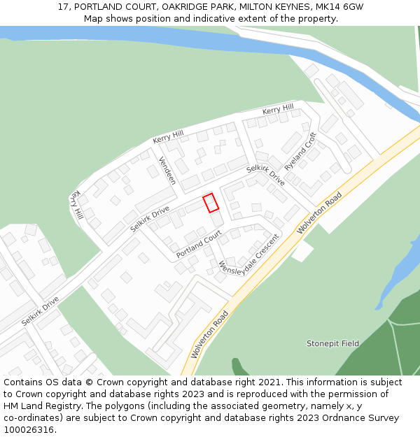 17, PORTLAND COURT, OAKRIDGE PARK, MILTON KEYNES, MK14 6GW: Location map and indicative extent of plot