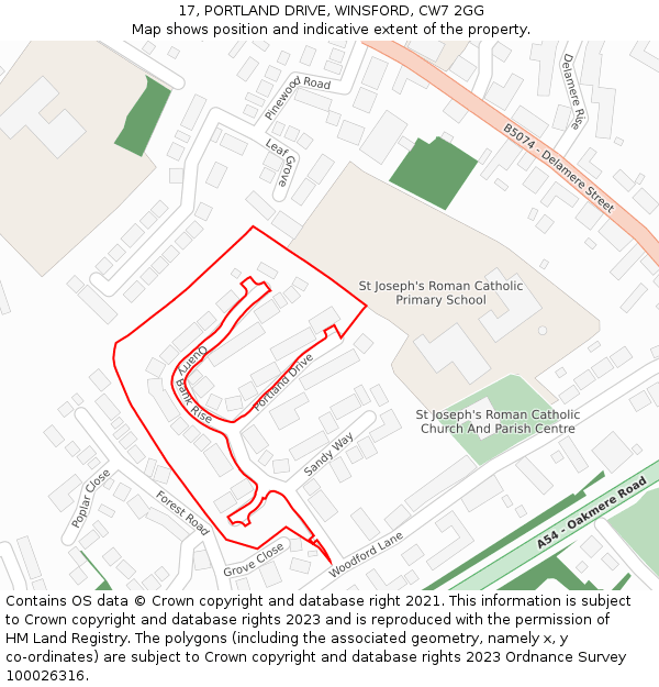 17, PORTLAND DRIVE, WINSFORD, CW7 2GG: Location map and indicative extent of plot