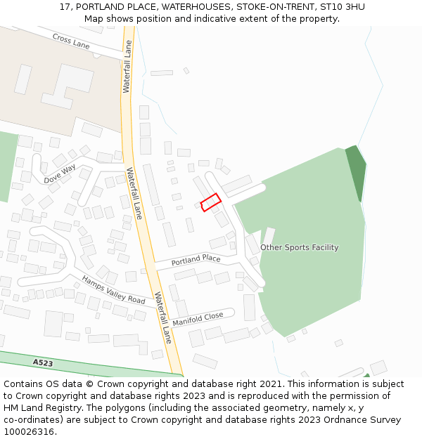 17, PORTLAND PLACE, WATERHOUSES, STOKE-ON-TRENT, ST10 3HU: Location map and indicative extent of plot