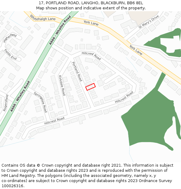 17, PORTLAND ROAD, LANGHO, BLACKBURN, BB6 8EL: Location map and indicative extent of plot