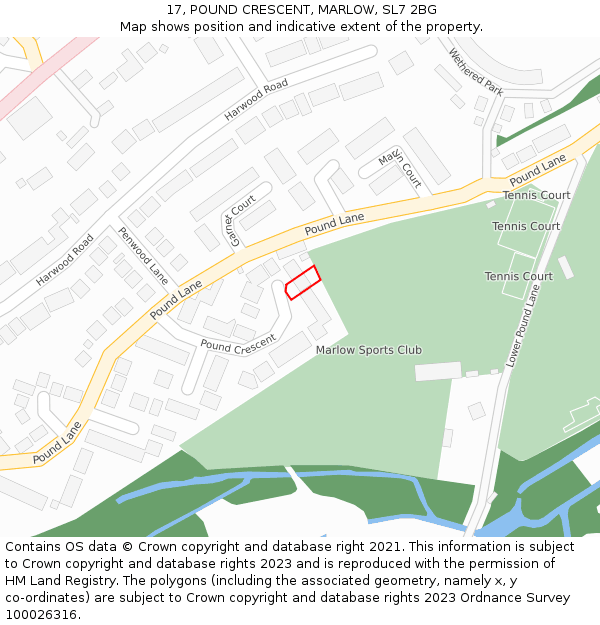 17, POUND CRESCENT, MARLOW, SL7 2BG: Location map and indicative extent of plot