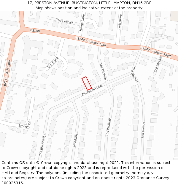 17, PRESTON AVENUE, RUSTINGTON, LITTLEHAMPTON, BN16 2DE: Location map and indicative extent of plot