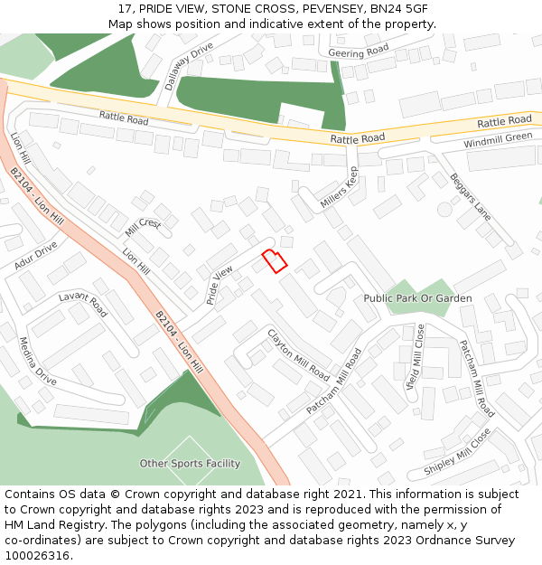 17, PRIDE VIEW, STONE CROSS, PEVENSEY, BN24 5GF: Location map and indicative extent of plot