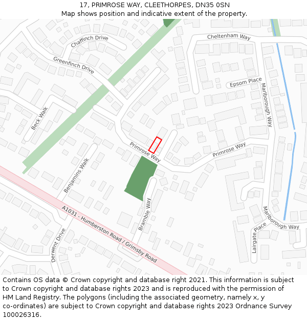 17, PRIMROSE WAY, CLEETHORPES, DN35 0SN: Location map and indicative extent of plot