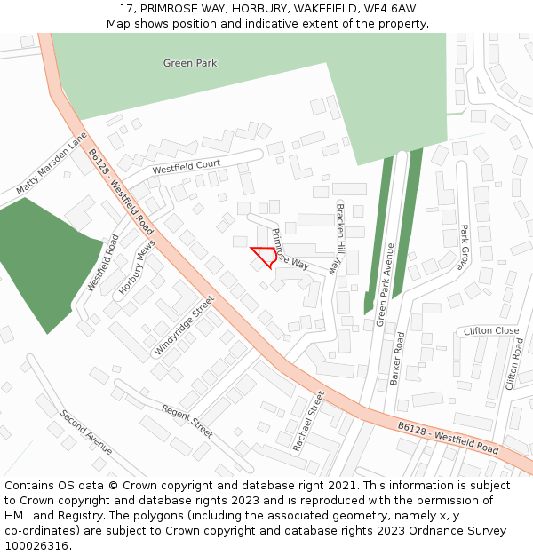 17, PRIMROSE WAY, HORBURY, WAKEFIELD, WF4 6AW: Location map and indicative extent of plot