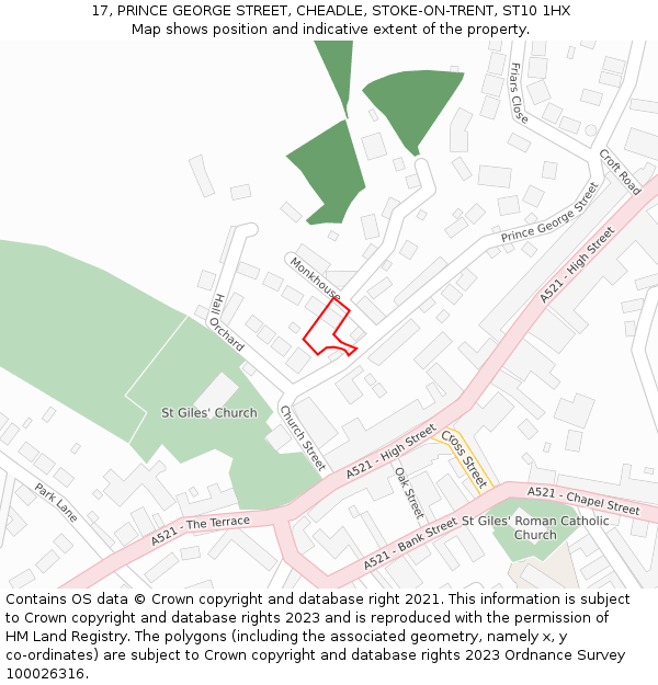 17, PRINCE GEORGE STREET, CHEADLE, STOKE-ON-TRENT, ST10 1HX: Location map and indicative extent of plot