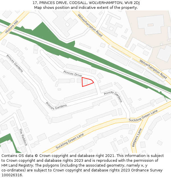 17, PRINCES DRIVE, CODSALL, WOLVERHAMPTON, WV8 2DJ: Location map and indicative extent of plot