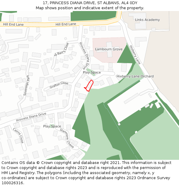 17, PRINCESS DIANA DRIVE, ST ALBANS, AL4 0DY: Location map and indicative extent of plot