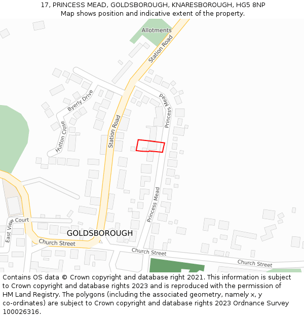 17, PRINCESS MEAD, GOLDSBOROUGH, KNARESBOROUGH, HG5 8NP: Location map and indicative extent of plot