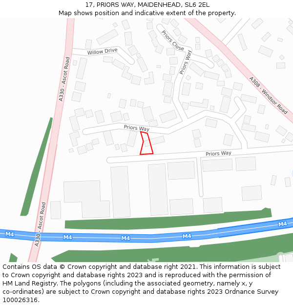 17, PRIORS WAY, MAIDENHEAD, SL6 2EL: Location map and indicative extent of plot