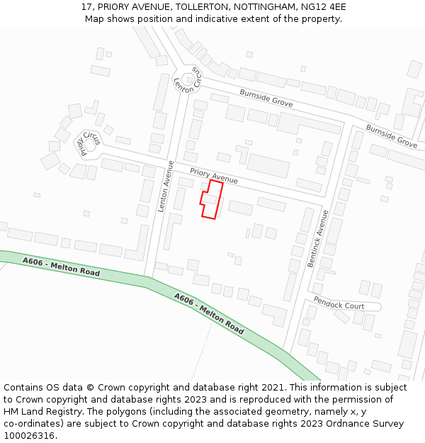 17, PRIORY AVENUE, TOLLERTON, NOTTINGHAM, NG12 4EE: Location map and indicative extent of plot