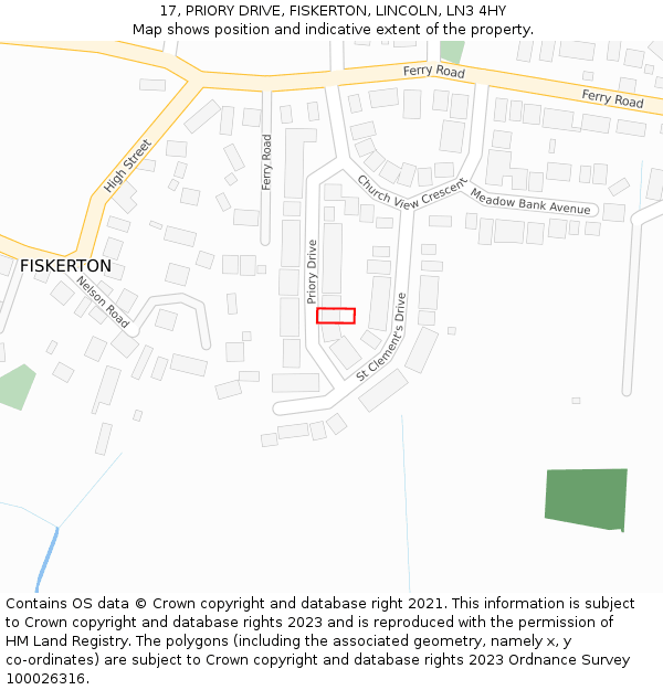 17, PRIORY DRIVE, FISKERTON, LINCOLN, LN3 4HY: Location map and indicative extent of plot