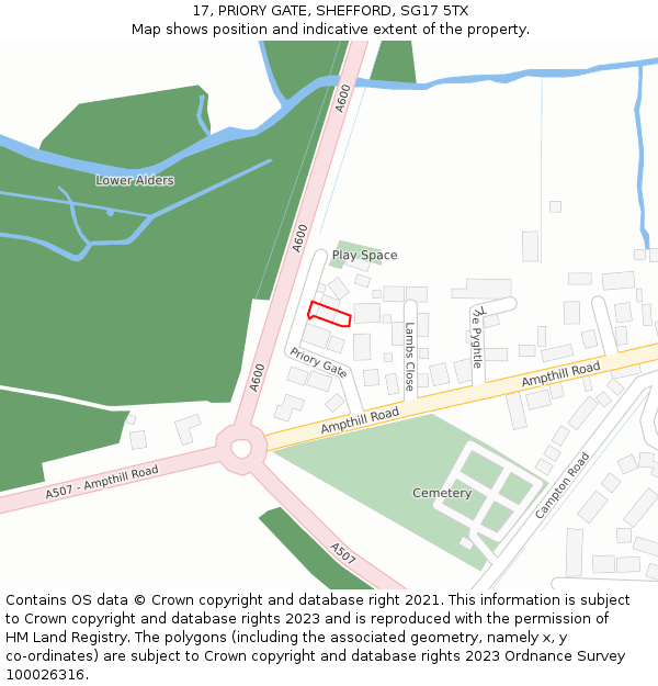 17, PRIORY GATE, SHEFFORD, SG17 5TX: Location map and indicative extent of plot