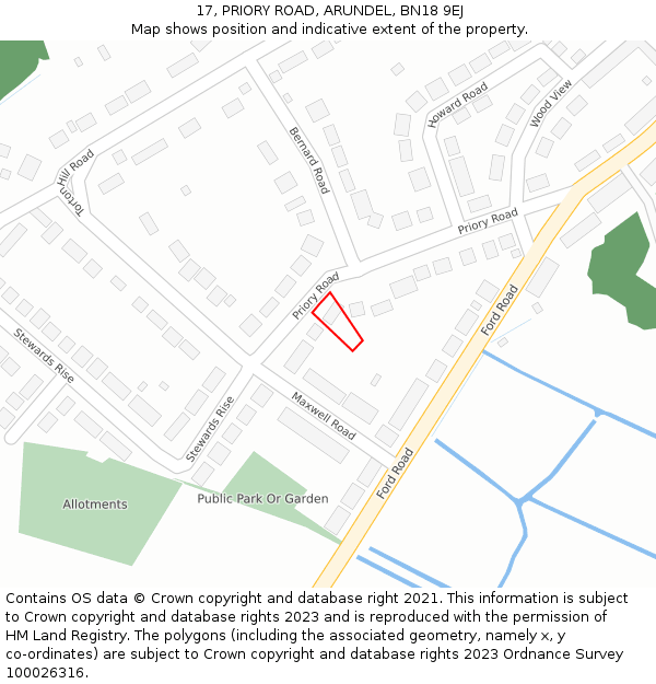 17, PRIORY ROAD, ARUNDEL, BN18 9EJ: Location map and indicative extent of plot