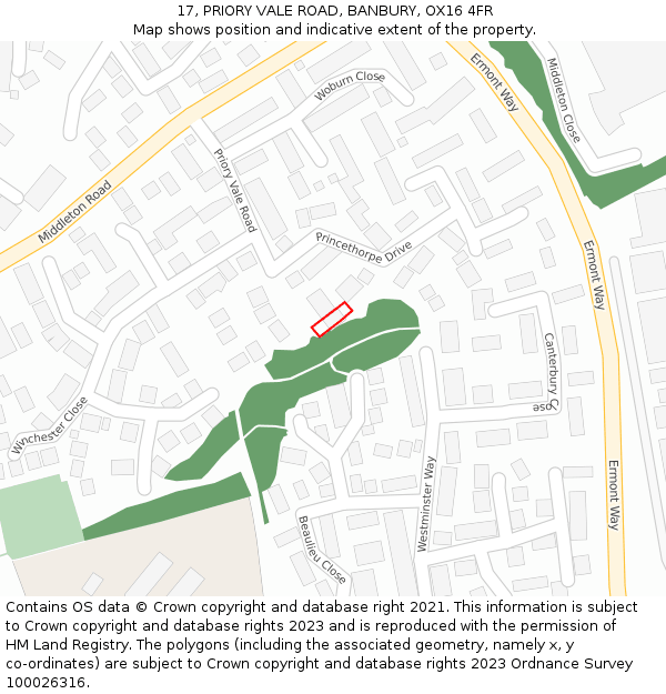 17, PRIORY VALE ROAD, BANBURY, OX16 4FR: Location map and indicative extent of plot