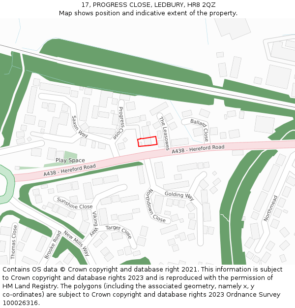 17, PROGRESS CLOSE, LEDBURY, HR8 2QZ: Location map and indicative extent of plot