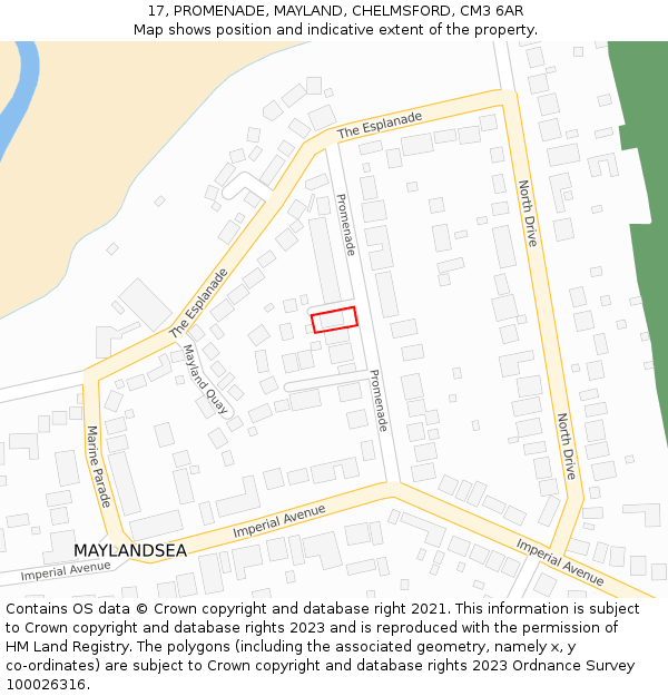 17, PROMENADE, MAYLAND, CHELMSFORD, CM3 6AR: Location map and indicative extent of plot