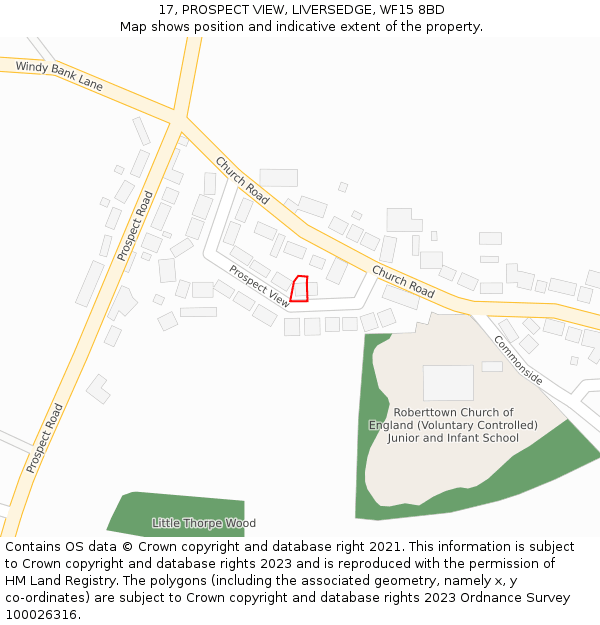 17, PROSPECT VIEW, LIVERSEDGE, WF15 8BD: Location map and indicative extent of plot