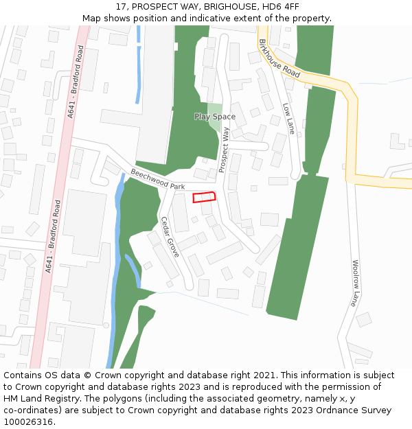 17, PROSPECT WAY, BRIGHOUSE, HD6 4FF: Location map and indicative extent of plot