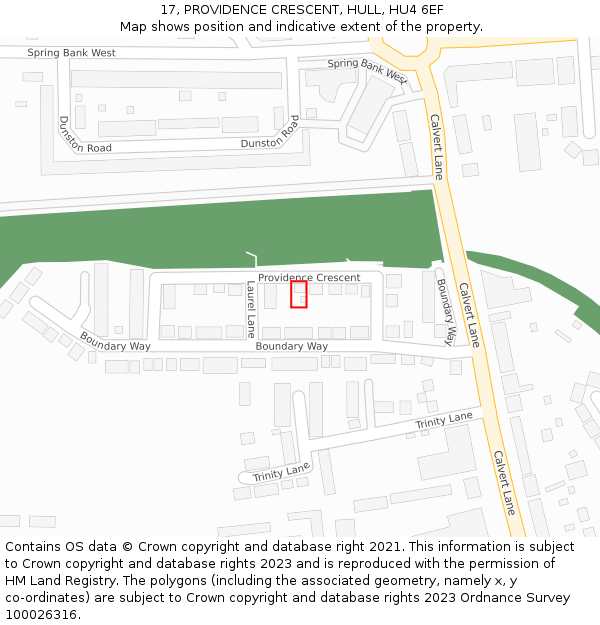 17, PROVIDENCE CRESCENT, HULL, HU4 6EF: Location map and indicative extent of plot