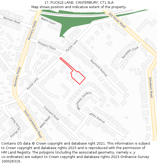 17, PUCKLE LANE, CANTERBURY, CT1 3LA: Location map and indicative extent of plot