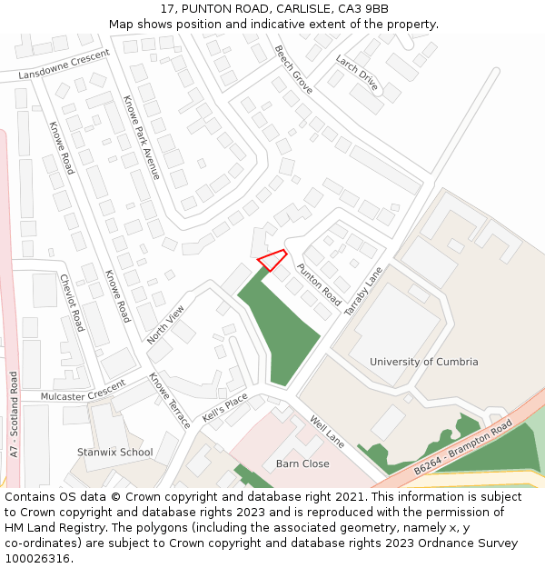 17, PUNTON ROAD, CARLISLE, CA3 9BB: Location map and indicative extent of plot